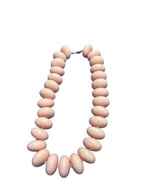 Vtg 80s Chunky Pale Pink Beaded Necklace Silvertone Spacer Beads Spring Ring